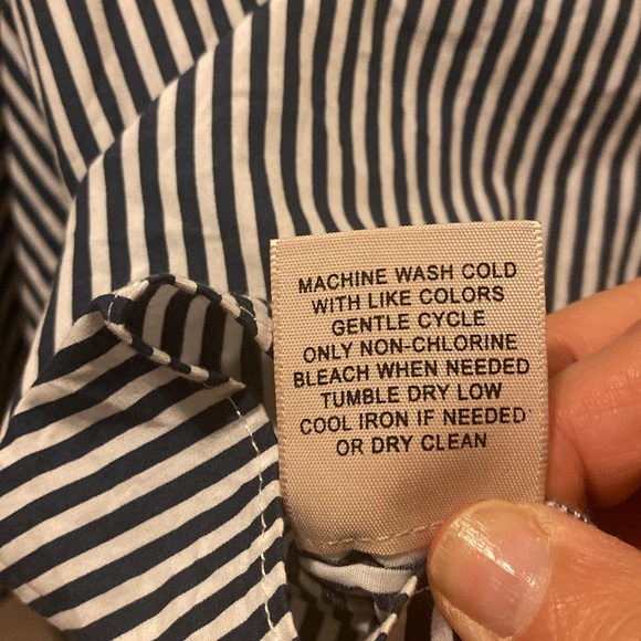 Philosophy Navy Striped Bell Sleeve Blouse With Pearls M - Picture 8 of 8